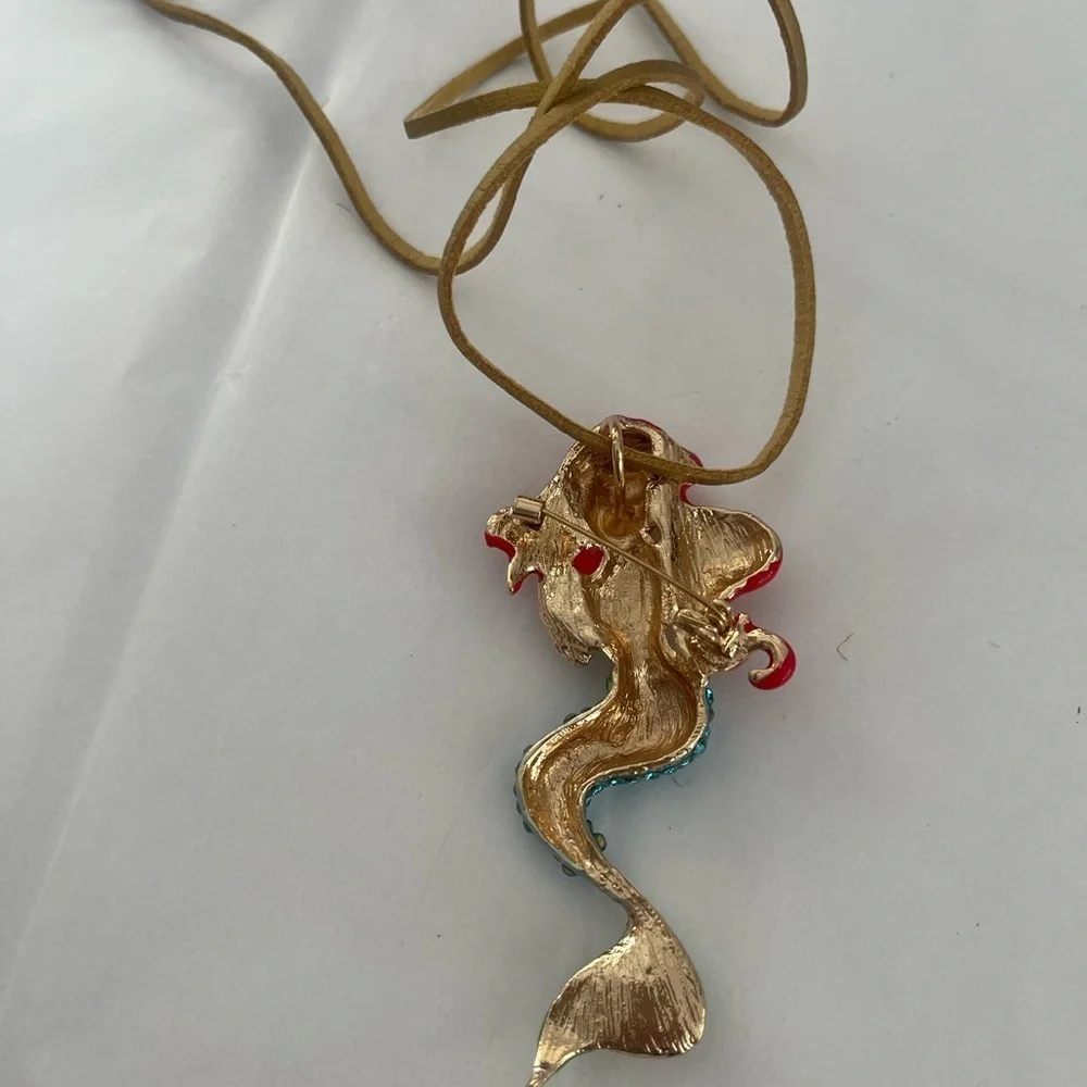 Little mermaid necklace red teal Mermaidcore fairyloot rhinestone Disney
